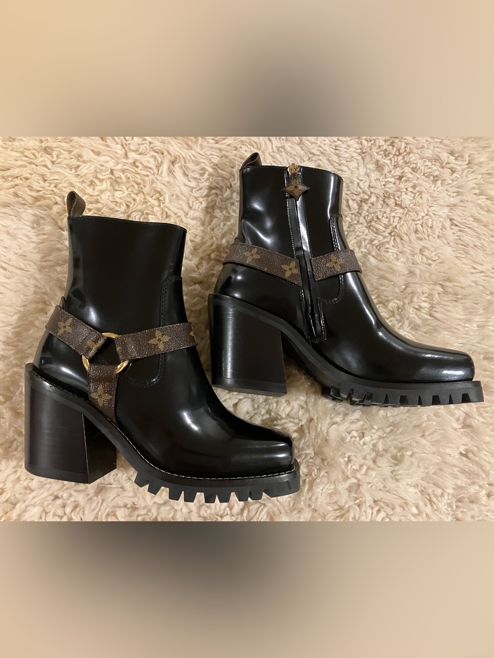 Luis Vuitton Ankle Harness Patent Leather Boots NEW
